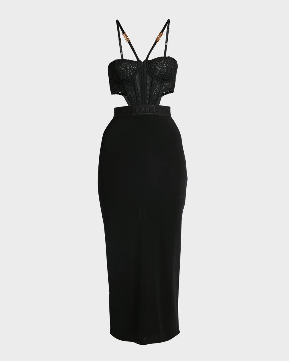 Lace Bustier Midi Bodycon Dress
